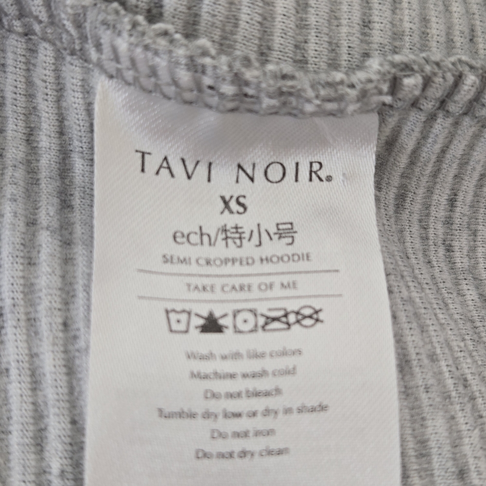 Tavi Noir Semi Cropped Hoodie Womens XS Gray Ribbed Velvet Lounge Athleisure - Picture 15 of 16